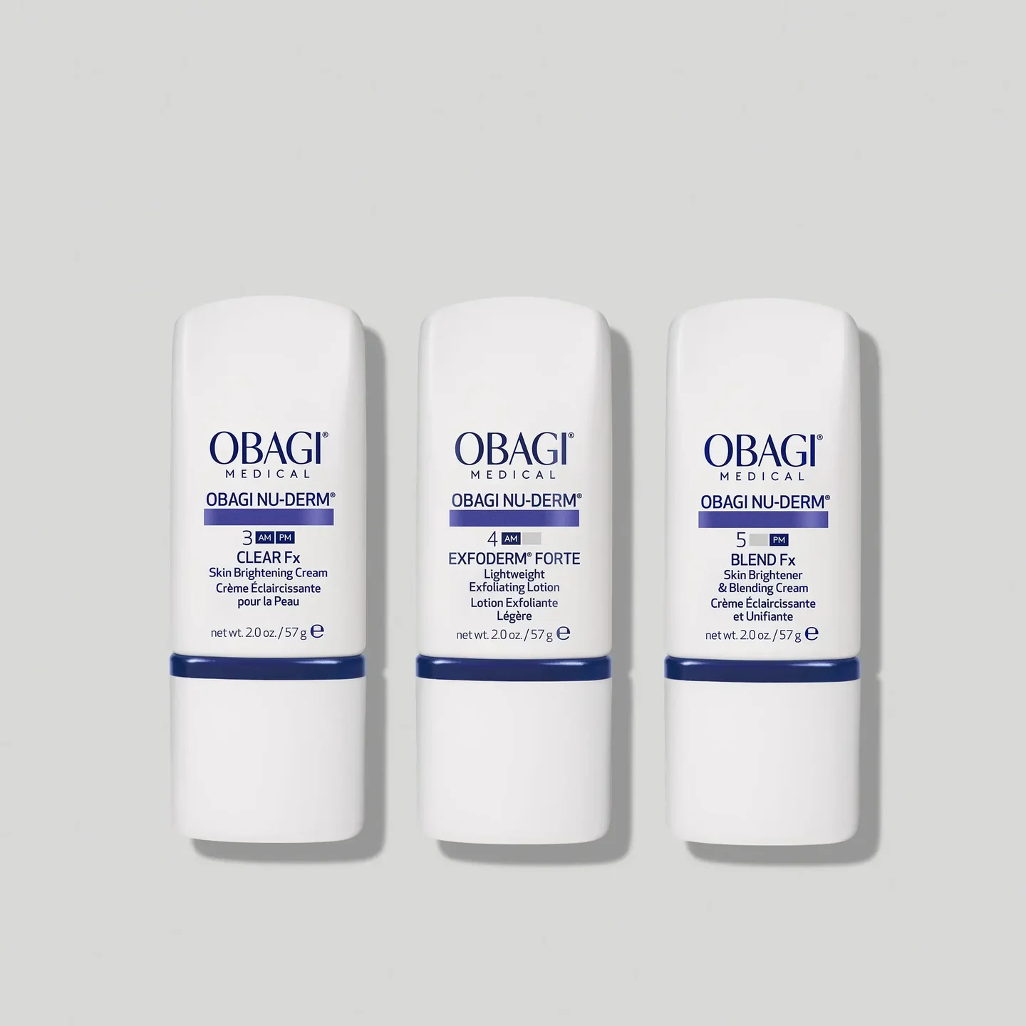 Obagi Medical Nu-Derm Clear Fx, Exfoderm Forte and Blend Fx